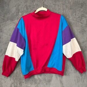 Vintage‎ Sports Accent Colorblock Sweatshirt Womens Large Mock Neck 80s 90s Pink